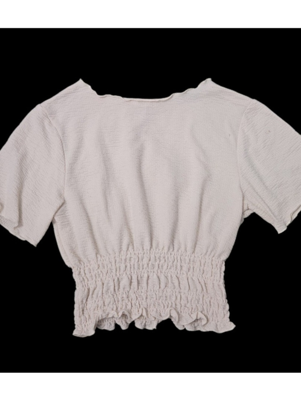 Smocked Waist Short Sleeve Crop Top - Light Beige